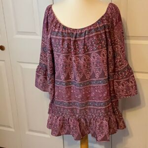 Como Vintage Purple Burgundy Boho Peasant Top Blouse 1X